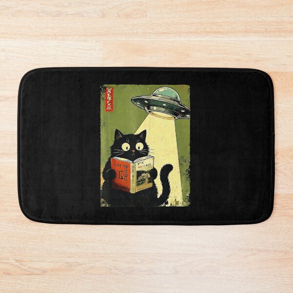 Item preview, Vintage Japanese Black Cat Reading Book Under UFO Beam designed and sold by titanlevi.