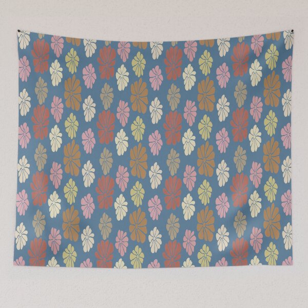 Item preview, Retro Botanical Floral Faded Resort Pattern on Slate Blue designed and sold by PVTCreations.