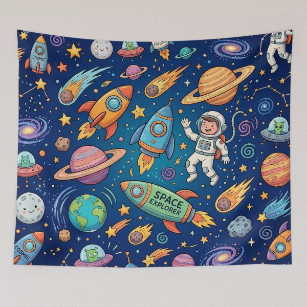 Item preview, Stars Space Rocket Planets Aliens Art Doodles Fantasy  designed and sold by ART ATTACK ZONE.