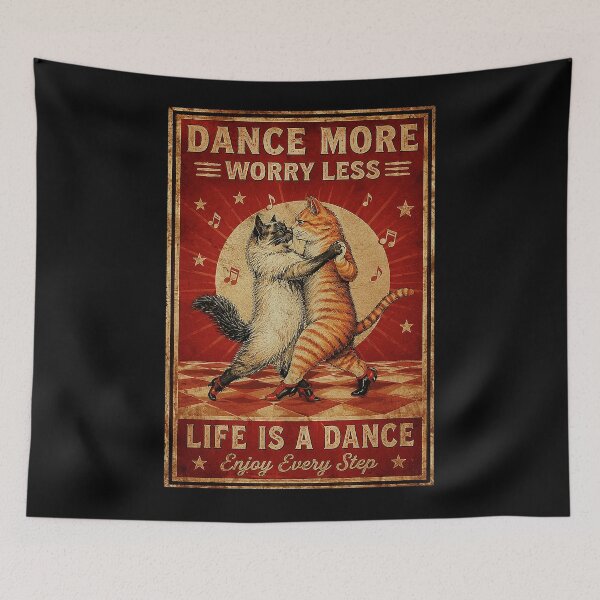 Item preview, Dancing Cats Vintage Poster with Dance More Worry Less Motto designed and sold by ferminhays.