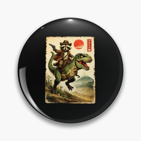 Item preview, Retro Raccoon Cowboy Riding T Rex in Vintage Japanese Desert designed and sold by titanlevi.