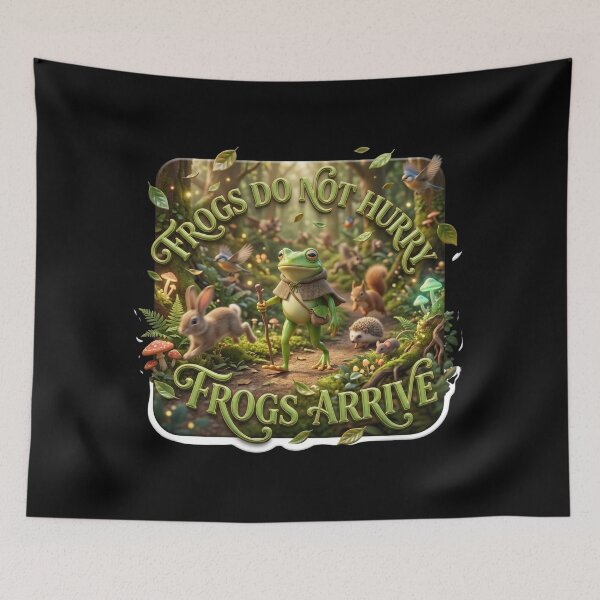 Item preview, Frogs Do Not Hurry Frogs Arrive Cottagecore Art designed and sold by pradeepvisuals.