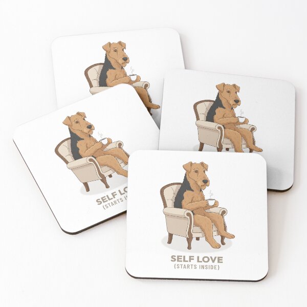 Item preview, Cozy Airedale Terrier Dog Drinking Coffee Vintage designed and sold by COZY VINTAGE animal.