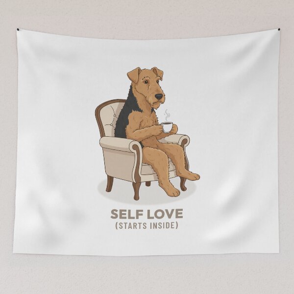 Item preview, Cozy Airedale Terrier Dog Drinking Coffee Vintage designed and sold by COZY VINTAGE animal.