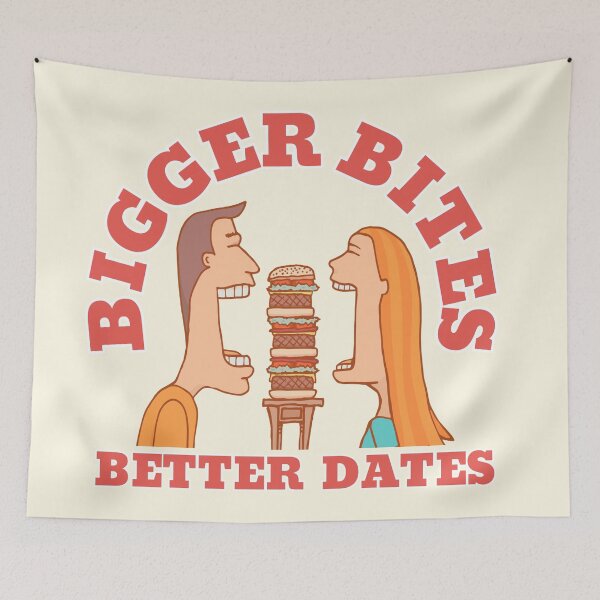 Item preview, Bigger Bites Better Dates Funny Couple Hamburger Art designed and sold by SilverSeaBKK.