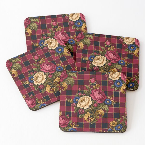 Item preview, Bold Victorian Floral Checkered Seamless Pattern in Rich Jewel Tones designed and sold by optimusprime39.