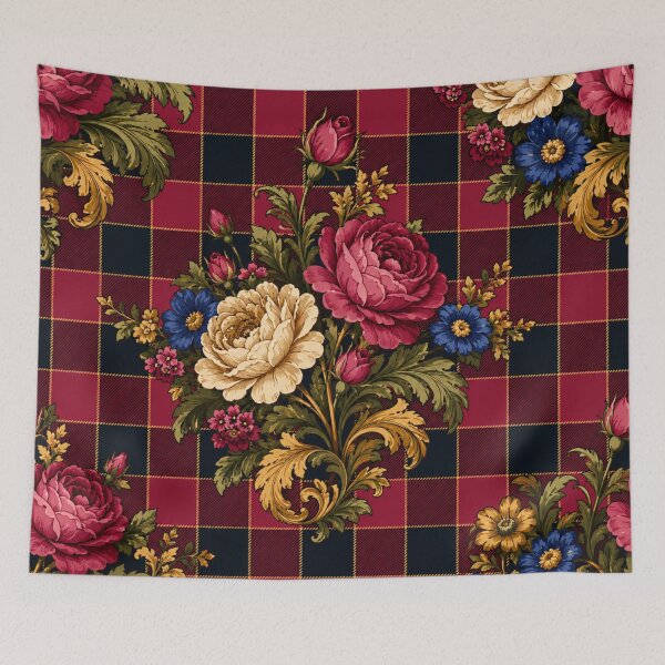 Item preview, Bold Victorian Floral Checkered Seamless Pattern in Rich Jewel Tones designed and sold by optimusprime39.
