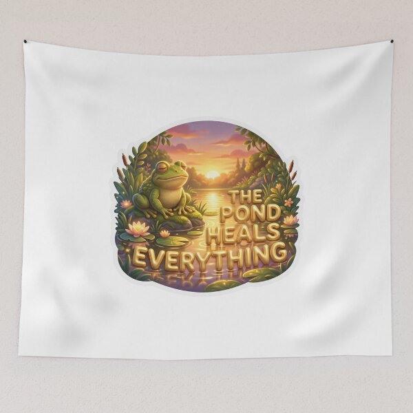 Item preview, The Pond Heals Everything Cottagecore Frog Art designed and sold by pradeepvisuals.