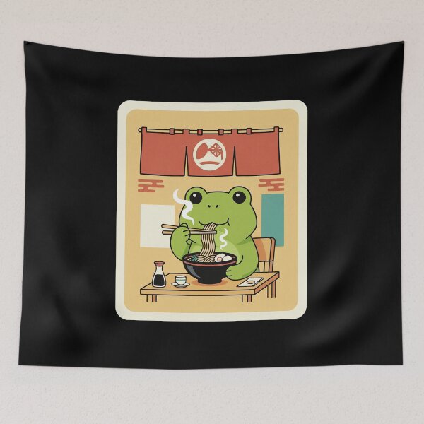 Item preview, Cute Frog Eating Ramen in Retro Japanese Noodle House designed and sold by JordynLadukeg65.