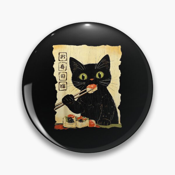 Item preview, Vintage Black Cat Eating Sushi Japanese Retro Poster designed and sold by titanlevi.
