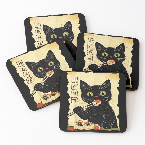 Item preview, Vintage Black Cat Eating Sushi Japanese Retro Poster designed and sold by titanlevi.