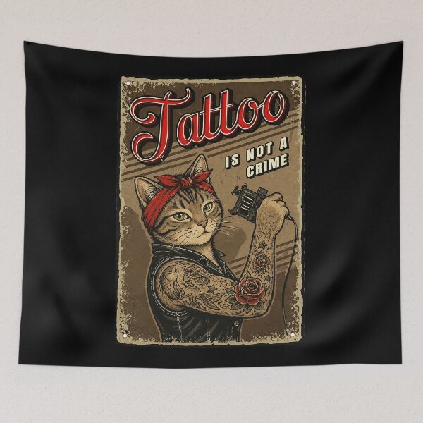 Item preview, Vintage Tattoo Cat Rebel Poster with Old School Ink Shop Style designed and sold by Modaozushi216.