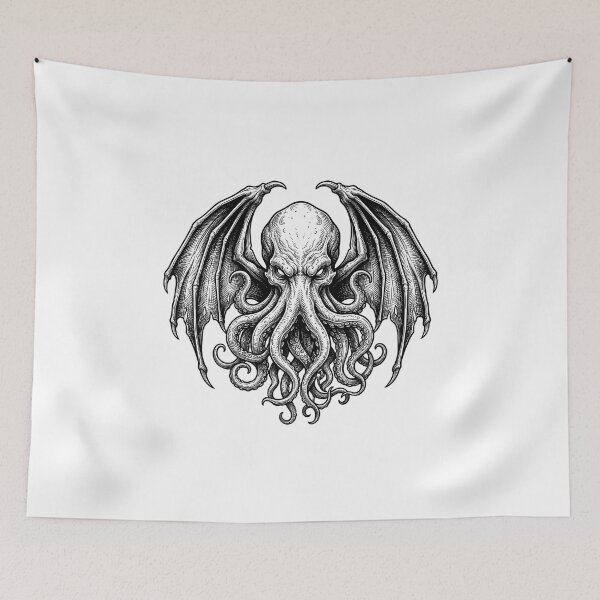 Item preview, Cthulhu - Cosmic Horror Tentacle Monster Black and White Illustration designed and sold by Greemo03.