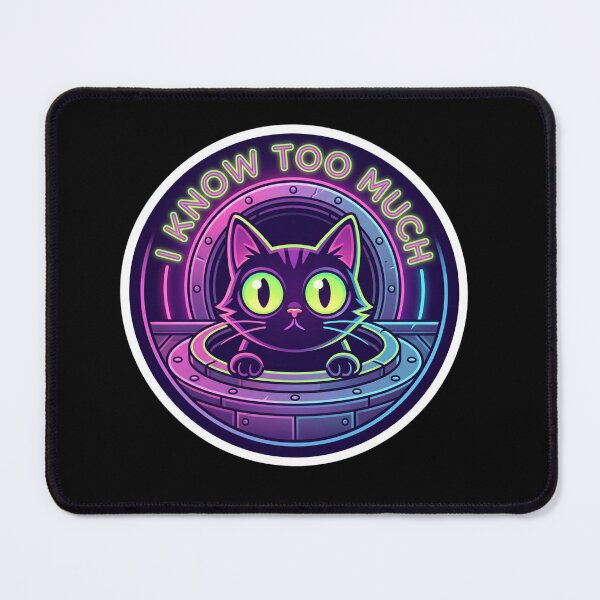 Item preview, I Know Too Much Black Cat Porthole Neon Circle Sticker designed and sold by Conspiracy Cat Club.