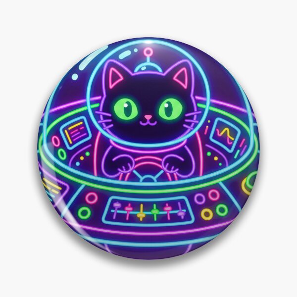 Item preview, We're Outta Here Conspiracy Cat UFO Cockpit Neon Sticker designed and sold by Conspiracy Cat Club.