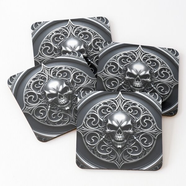 Item preview, Metallic Silver Skull Gothic Relief Masterpiece designed and sold by CuteSlothWorld.