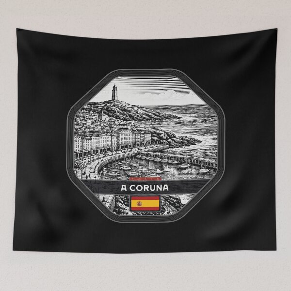 Item preview, A Coruna Spain Linocut Style  designed and sold by Thistle-TShop.