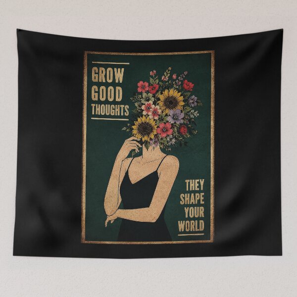 Item preview, Grow Good Thoughts Floral Woman Portrait With Vintage Motivational Poster Style designed and sold by ferminhays.