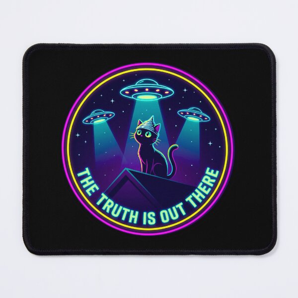 Item preview, The Truth Is Out There Black Cat UFO Neon Circle Sticker designed and sold by Conspiracy Cat Club.