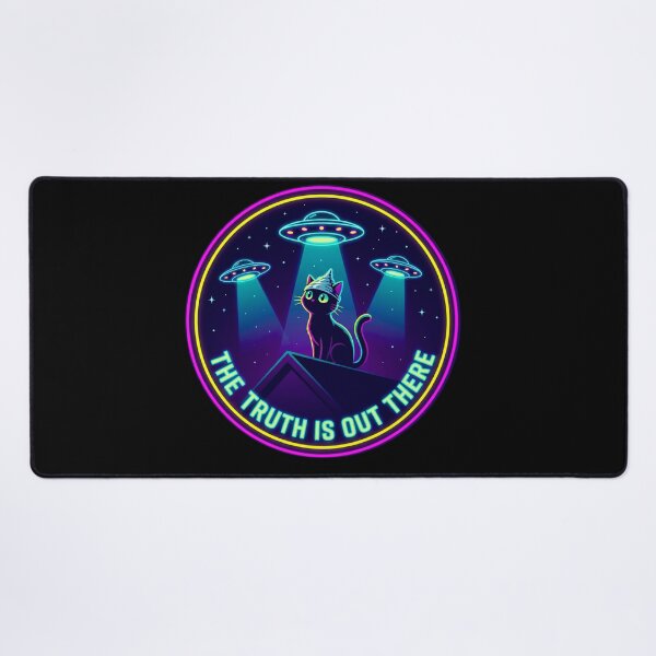 Item preview, The Truth Is Out There Black Cat UFO Neon Circle Sticker designed and sold by Conspiracy Cat Club.