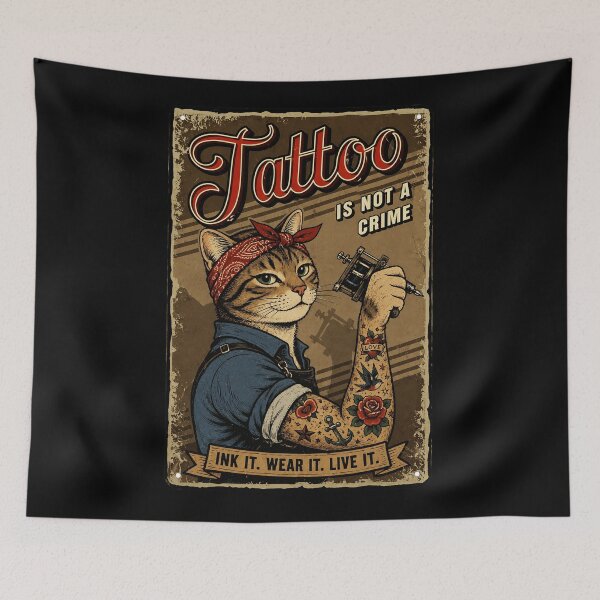 Item preview, Vintage Tattoo Cat Artist Holding Ink Machine Retro Poster designed and sold by Modaozushi216.