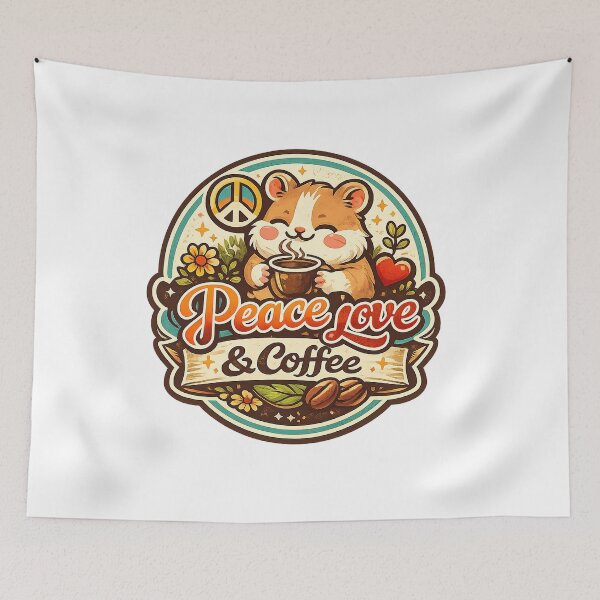 Item preview, Peace Love And Coffee, Cute Hamster Retro Vintage designed and sold by graphic-genie.
