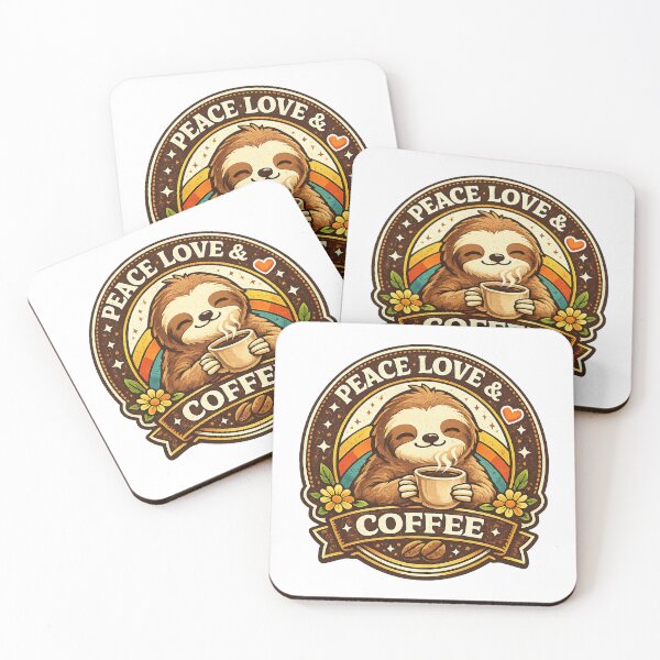 Item preview, Peace Love And Coffee, Cute Sloth Retro Vintage designed and sold by graphic-genie.