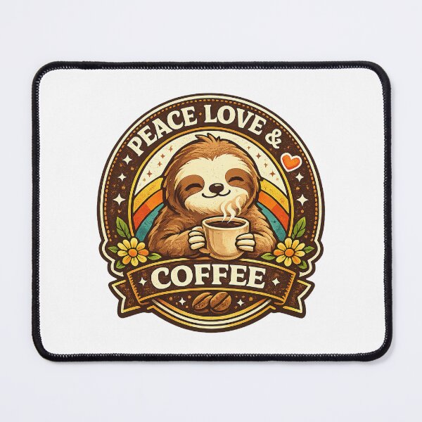 Item preview, Peace Love And Coffee, Cute Sloth Retro Vintage designed and sold by graphic-genie.