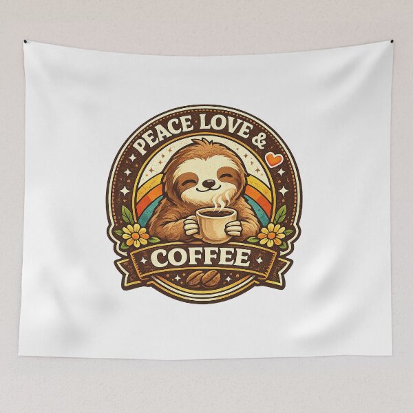 Item preview, Peace Love And Coffee, Cute Sloth Retro Vintage designed and sold by graphic-genie.