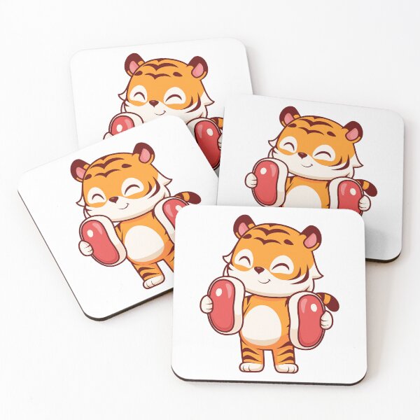 Item preview, Cute Happy Cartoon Tiger Holding Meat Steaks designed and sold by Nirwestwarr.