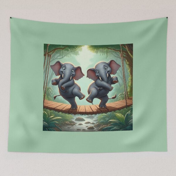 Item preview, Two Elephants Dancing on a Hanging Bridge designed and sold by CarolM.