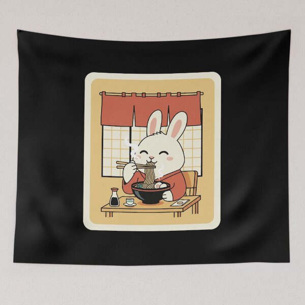 Item preview, Cozy Bunny Eating Ramen in Cute Japanese Kitchen Style designed and sold by JordynLadukeg65.