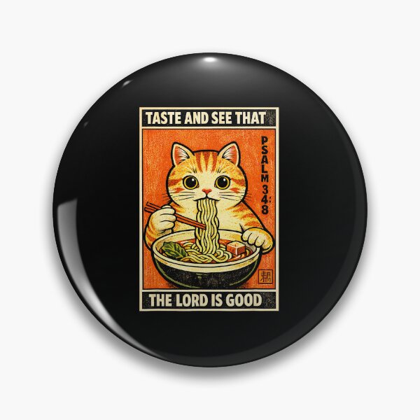 Item preview, Retro Ramen Cat Illustration with Psalm 34 8 Bible designed and sold by titanlevi.