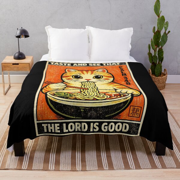 Item preview, Retro Ramen Cat Illustration with Psalm 34 8 Bible designed and sold by titanlevi.
