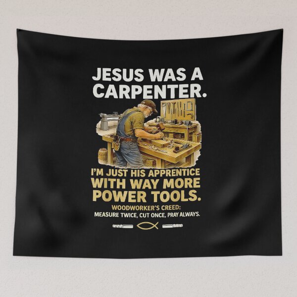 Item preview, Jesus Was a Carpenter Funny Power Tools Faith Humor designed and sold by zamiokaline.