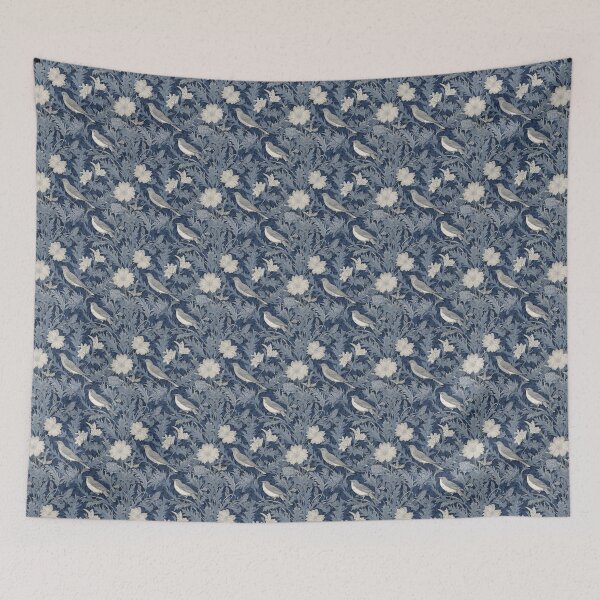 Artikelvorschau, Victorian Indigo Songbirds and Wild Bloom – Dark Bird Botanical Print entworfen und verkauft von BestVarieties.