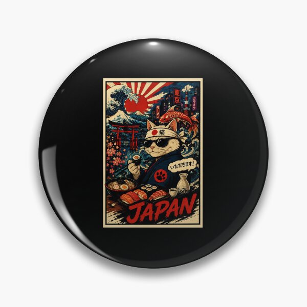 Item preview, Retro Japan Cat Sushi Poster with Ukiyo Inspired Street designed and sold by eliramaison.