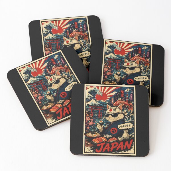Item preview, Retro Japan Cat Sushi Poster with Ukiyo Inspired Street designed and sold by eliramaison.