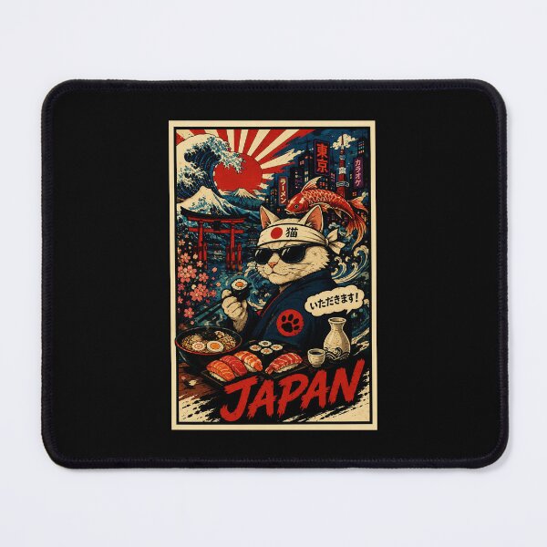 Item preview, Retro Japan Cat Sushi Poster with Ukiyo Inspired Street designed and sold by eliramaison.