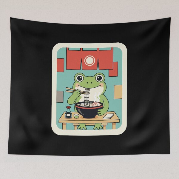Item preview, Cute Frog Eating Ramen in Cozy Japanese Noodle Shop designed and sold by JordynLadukeg65.