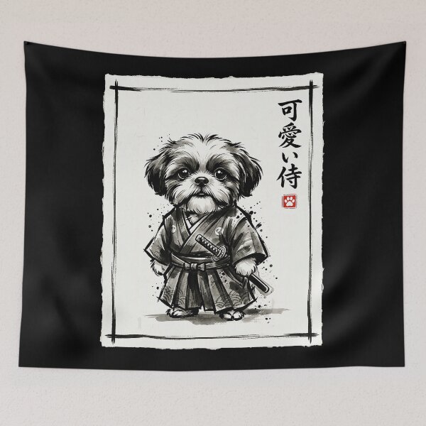 Item preview, Shih Tzu Samurai Warrior in Traditional Japanese Ink Wash Style designed and sold by titanlevi.