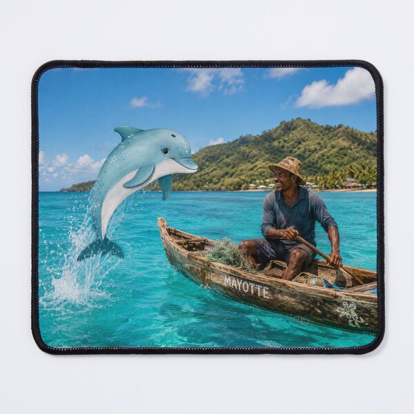 Item preview, A dolphin playing with a fisherman in a turquoise sea in Mayotte designed and sold by FoxinhoSoumaila.