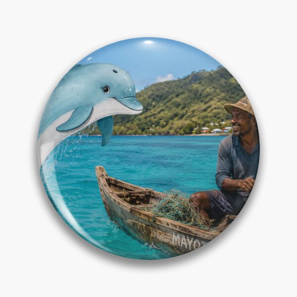 Item preview, A dolphin playing with a fisherman in a turquoise sea in Mayotte designed and sold by FoxinhoSoumaila.