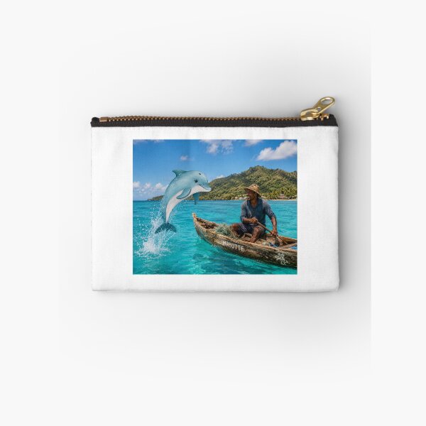 Item preview, A dolphin playing with a fisherman in a turquoise sea in Mayotte designed and sold by FoxinhoSoumaila.