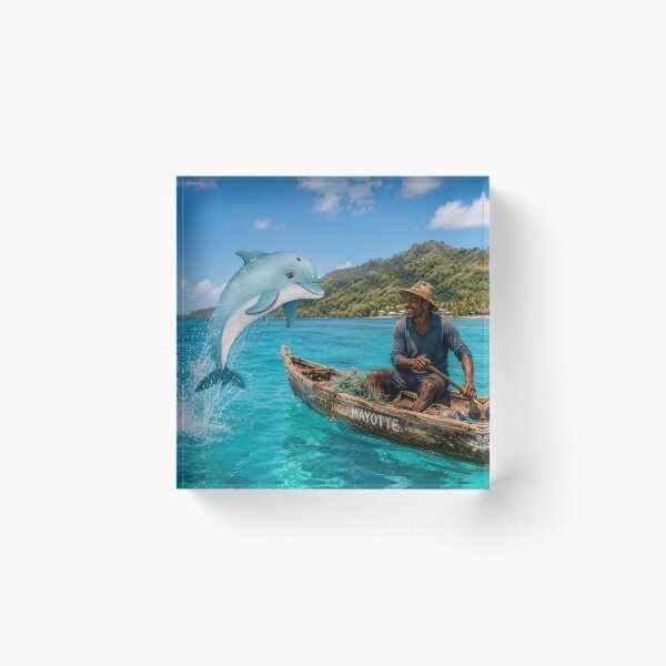 Item preview, A dolphin playing with a fisherman in a turquoise sea in Mayotte designed and sold by FoxinhoSoumaila.