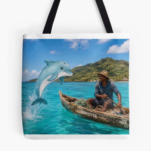 Item preview, A dolphin playing with a fisherman in a turquoise sea in Mayotte designed and sold by FoxinhoSoumaila.