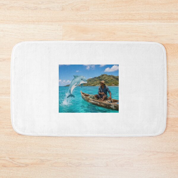 Item preview, A dolphin playing with a fisherman in a turquoise sea in Mayotte designed and sold by FoxinhoSoumaila.