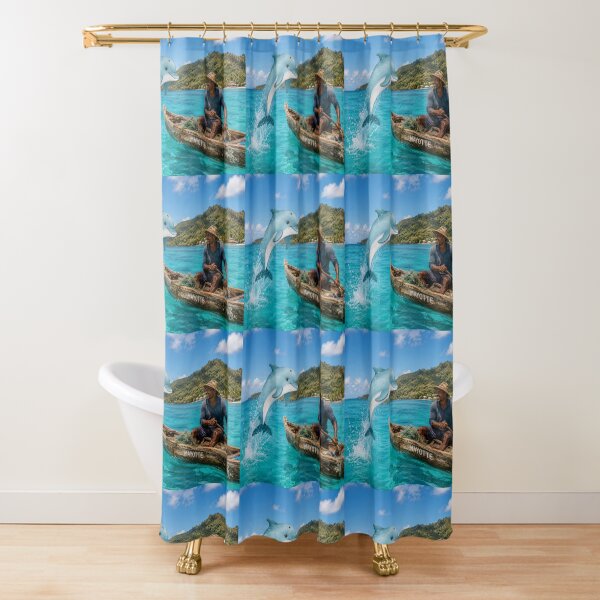 Item preview, A dolphin playing with a fisherman in a turquoise sea in Mayotte designed and sold by FoxinhoSoumaila.