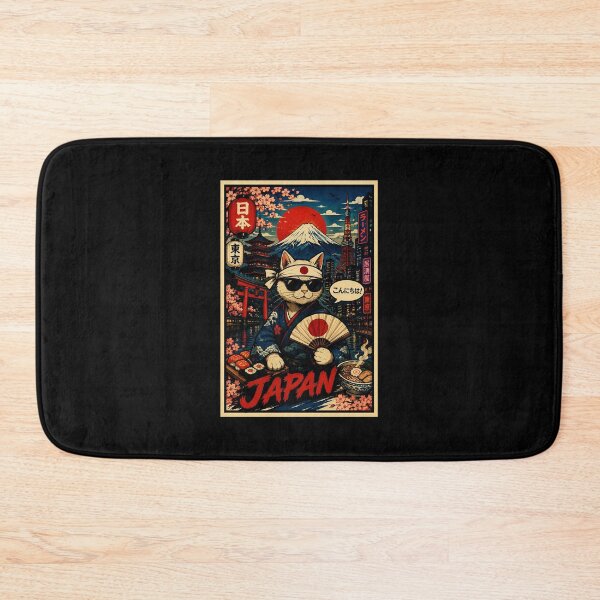 Item preview, Cool Samurai Cat Japan Travel Poster With Retro Tokyo Night Vibes designed and sold by eliramaison.