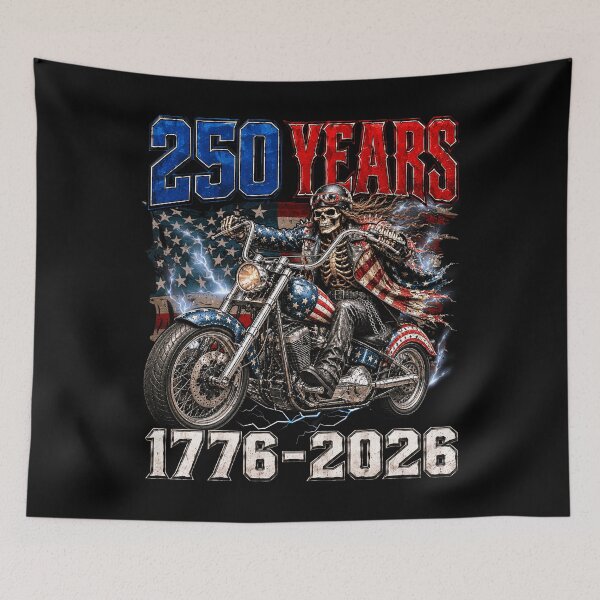 Item preview, 250 Anniversary USA 250th American Skull Motorcycle USA Flag designed and sold by schoolofbullies.